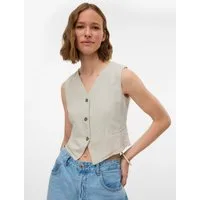 Vero Moda Kurzweste VMCAIA SL VEST WVN NOOS Baumwolle mit Leinen, figurbetonte Form