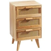 Kobolo Regal Kommode mit Wiener Geflecht Nachttisch Holz, Holzregal Wohnzimmer, 3 Schubladen