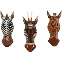 Oriental Galerie Dekofigur 3er Set Wandmasken Set 3 30 cm (1 St), Afrikanische Dekofiguren Skulpturen zum aufhängen