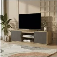 en.casa TV-Schrank »Trömi« mit 2 Türen 150 x 40 x 43 cm Eicheoptik / Grau