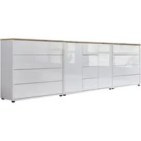 BMG Möbel Kommode Sideboard Mailand Set 12 in verschiedenen Ausführungen (3tlg), mit weiß lackierten Hochglanzfronten und Push-to-open-Funktion