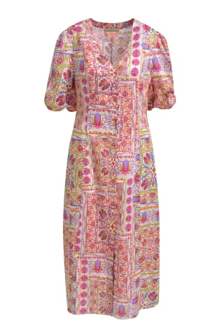 Smith&Soul - Fitted V-neck Placket Dress lilac print - Gr. - XL