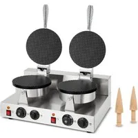 vertes Waffeleisen doppelt Hörncheneisen für Eiswaffeln 48 Stück pro Std regelbar 0-300°C, 2000 W, Timer teflonbeschichtet Gusseisen Hörnchenautomat Edelstahlgehäuse