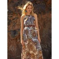 Apricot Maxikleid Paisley Neckholder Kleid mit Taillenbindeband