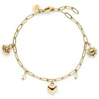 s.Oliver Armband Summer Charms, Muschel-Optik, Herz, Sonne, mit Zirkonia (synth) - mit Perle (imitiert)