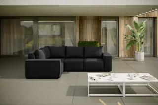 Garten Ecksofa GARDENT wetterfester Stoff NXL Schwarz kurzer Schenkel Links