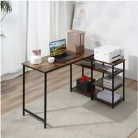 HOMCOM Eckschreibtisch L-Form PC-Tisch Computertisch (Bürotisch, 1-St., Winkelschreibtisch), Spanplatte Metall Rustikales Braun 135 x 90 x 79 cm