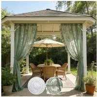Qelus Gardine Voile Gardinen Transparent Vorhänge Kräuselband für Innen Außen (2 St), 2er Set Rüschenvorhänge Vintage-Tüll, Blumenspitze Shabby-Chic-Dekor