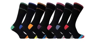 7er-Pack Herren Schwarz / Farbige Ferse und Spitze Tag der Woche Baumwollsocken