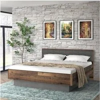 FORTE Futonbett Clif, Bettanlage, Old – Wood Vintage, Betonoptik Dunkelgrau (Liegefläche 180x200cm), mit gepolstertem Kopfteil aus Kunstleder, bis 220KG belastbar