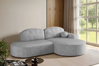 Ecksofa Schlafsofa Sofa GIRONA Stoff Poso Hellgrau Ottomane Rechts