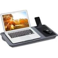 relaxdays Laptop Tablett Graues Laptopkissen mit Mauspad, Faserplatte