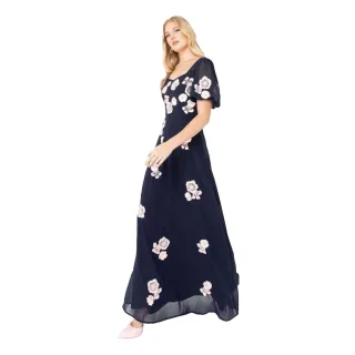 Maya Deluxe - Maxikleid für Damen, Puffärmel (Marine)