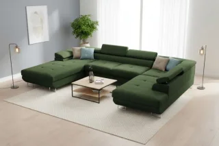 Wohnlandschaft Schlafsofa GIANLUCA in Stoff Gerra Grün Ottomane 105 cm Links