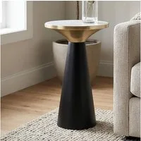 FINEBUY Beistelltisch FB113658 Beistelltisch Marmor Anstelltisch Wohnzimmertisch Dekotisch (Kompakter Tisch mit hochwertiger Verarbeitung), Eleganter Akzent für moderne Wohnräume