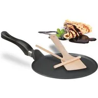 relaxdays Crêpepfanne mit Zubehör, Aluminiumguss