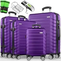 tillvex Trolleyset tillvex® Reisekoffer Set Koffer Hartschale Trolley Kofferset Tasche, (TSA Schloss Rollkoffer S-M-L-XL, 4 tlg., 4 Rollen Trolley Gepäck Koffer), Reisekoffer Set 4-TLG. + Gepäckwaage, 8X Gurte & 4X Anhänger Kofferset