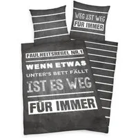 Herding Young Collection Jugendbettwäsche Faulheit, Renforcé, 2 teilig, Sprüche- und Streifendesign