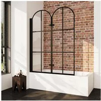 Boromal Badewannenaufsatz Schwarz Duschtrennwand faltbar Badewannenaufsatz Glas, 5mm Sicherheitsglas, (Faltwand 120x140cm, mit schwarzem Gitter), 180° faltbar, Links- oder Rechtsmontage