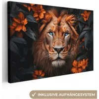 OneMillionCanvasses® Leinwandbild Löwe - Tierporträt - Natur - Blumen - Tier, Fotodruck (1 St), Leinwand Bilder Klein, Wand Dekoration Aesthetic 30x20 cm