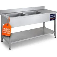 GastroHero Arbeitstisch Spültisch 160x60 cm - Edelstahl mit Becken - Gastro - Spüle, AISI201-Edelstahl, Grundboden, nach Hygienerichtlinien produziert