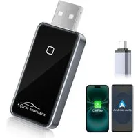 OYLCDI 4-in-1 Wireless CarPlay und Android Auto Adapter, Adapter Plug und Play, zu USB Typ A, Kompatibel zu USB Typ A, Kompatibel, mit iOS 10+ und Fahrzeugen mit kabelgebundenem CarPlay