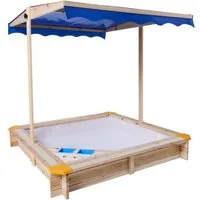 lupilu Sandkasten Holzsandkasten mit Dach und Eisdiele höhenverstellbares neigbares Dach, Wasserdurchlässige, wurzelbeständige Bodenplane