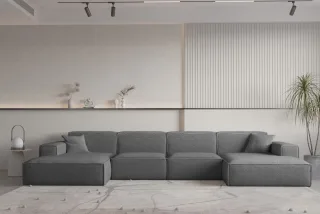 Wohnlandschaft U-Form CELES PREMIUM XS in Stoff Ascot Bukla Graphit