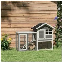 PawHut Kleintierstall Kleintierkäfig, Herausnehmbare, Bodenwanne und Rampe, für Garten, Grau+Schwarz+Weiß