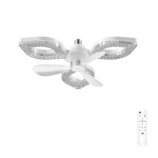 Elfeland 3/4-Head E27 LED Crystal-Inspired Ceiling Fan Light 3 Color Temperature 2/4H Timer 3 Levels Speed Adjustable Fa