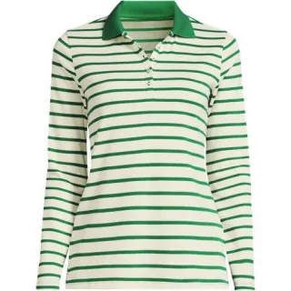 Supima-Poloshirt mit langen Ärmeln für Damen, Damen, size: regular, Grün, Baumwolle, by Lands' End