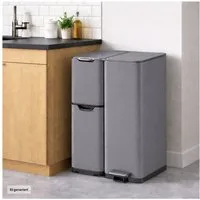 HTI-Living Mülleimer Edelstahl mit 3 Behältern Grau, 3 in 1