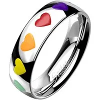 Taffstyle Fingerring Edelstahl Ring bunte Herzen Reihe Regenbogenfarben (Paarring Partnerring Ehering Trauring Hochzeitsring), Herrenring Damenring Freundschaftsring