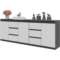 Furnica Kommode MIKEL, 6 Schubladen und 3 Türen - Anthrazit Grau H75cm B200cm T35cm