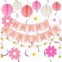 CLTYQ Dekohänger Geburtstagsdeko, Happy Birthday Banner, Party Dekoration (16 St), Happy Birthday Girlande, Wabenbälle,für Geburtstags Party deko