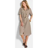 GOLDNER Sommerkleid Leinenkleid im Safari-Look Midikleid mit Hemdkragen, Knopfleiste, Taschen, Knielänge und Halbarm