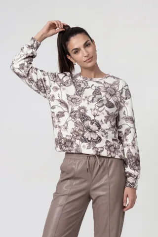 monari - Sweatshirt mit Blumenmuster taupe gemustert - Gr. - 46