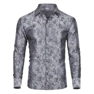 Slim Fit Hemd mit besticktem Paisleymuster in Grau