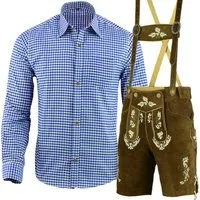Myooka Trachtenlederhose Herren Kurz Trachtenederhose Trachten Set, 2 Teilig,LE27BR Trachtenlederhose Kurz