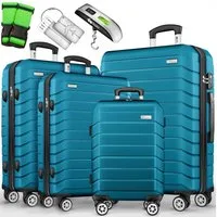 tillvex Trolleyset tillvex® Reisekoffer Set Koffer Hartschale Trolley Kofferset Tasche, (TSA Schloss Rollkoffer S-M-L-XL, 4 tlg., 4 Rollen Trolley Gepäck Koffer), Reisekoffer Set 4-TLG. + Gepäckwaage, 8X Gurte & 4X Anhänger Kofferset
