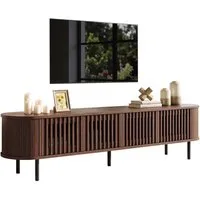Merax Lowboard in Walnussholzoptik, Fernsehtisch mit Kabelmanagement (178 × 39,5 × 49,5 cm, 1 St), TV Schrank mit 4 Türen mit Lamellen-Design, Metallbeine & Stauraum