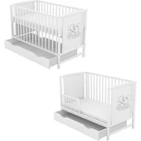 Baby-Delux Babybett Mia Bettkasten Schutzgitter, Kinderbett 60x120 weiß Schublade Barriere Kiefer Teddy Motiv Matratze