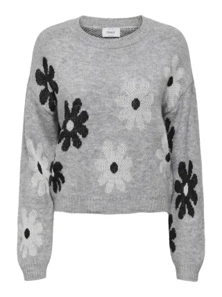 ONLY - ONLFREESIA LS FLOWER O-NECK KNT NOOS Light Grey Melange - Gr. - S