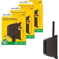 SCHELLENBERG Aufputz-Gurtwickler Aufschraubwickler für das Rollladensystem Mini, Gurtbreite 14 mm, Set, 3-tlg., schwenkbar, mit vormontiertem Rollladengurtband, braun oder weiß