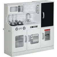AIYAPLAY Spielküche mit Spielzeug Telefon, Kreidetafel, Mikrowelle, Herd, Spüle MDF, Geschenk für 3-8 Jahre Kinder, Weiß