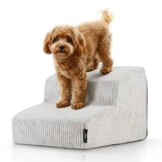 Rohrschneider ® Haustiertreppe mit rutschfester Unterseite und abnehmbarem Cordbezug beige