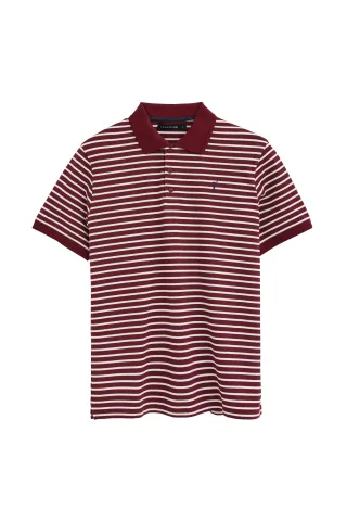 Poloshirt gestreift granatrot und ecru mit gesticktem Rigby Go Logo