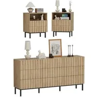 UEV Schlafzimmer-Set 3er-Set Schlafzimmermöbel, Möbelset im Industrial Stil, (Kommode mit 9 Schubladen und 2er-Set Nachttisch), Komplettschlafzimmer, Schrank mit Kippschutz, Soft-close Schubladen