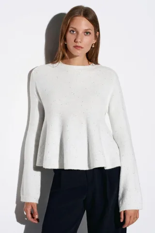 Frauen Sweatshirt mit Rüschensaum und Rundhalsausschnitt