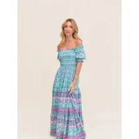 ANNIS Fashion & Accessoires Maxikleid "OCEAN FLOWER MAXI" v. Jaase (1-tlg) Viskose, Carmen-Auschnitt, sommerlicher Print